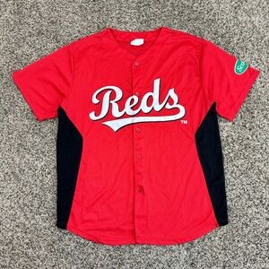 Reds #27 VTG red and black baseball jersey - button up vneck jersey - XL 31x23